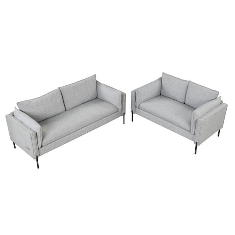 2 Piece Sofa Sets Modern Linen Fabric, Loveseat and 3 Seat Couch Set Furniture