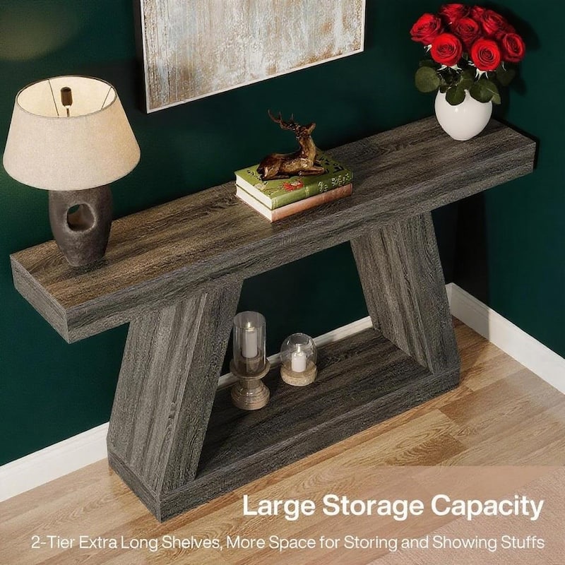 MDF Console Table with Farmhouse Rustic Style abd Storage - 55.12"W x 11.81"D x 31.5"H