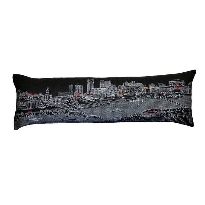 HomeRoots 46" Black Nashville Nighttime Skyline Lumbar Decorative Pillow
