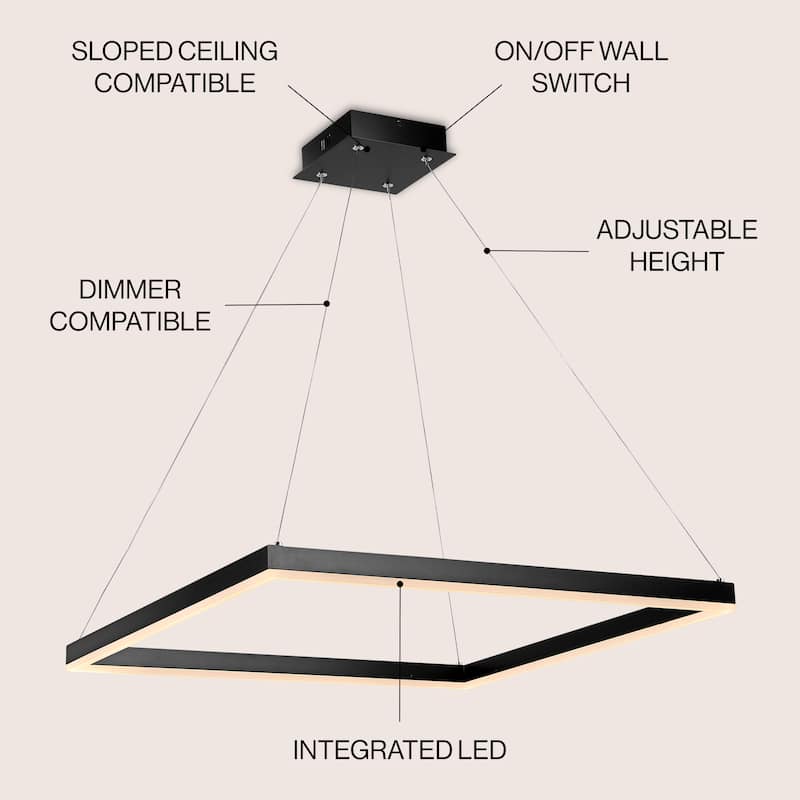 Nero Square Contemporary Modern Metal Integrated LED Chandelier, Black by JONATHAN Y