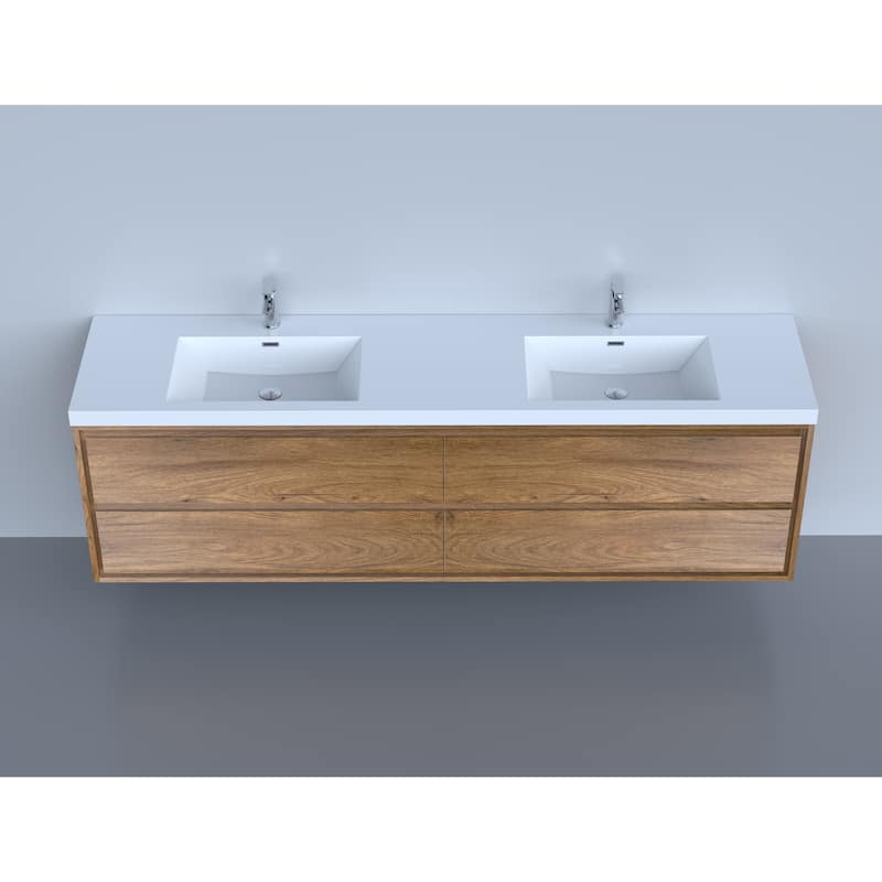 Sage 84" wall mounted bathroom vanity with double basin acrylic top