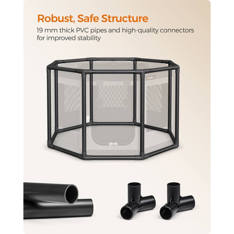 Dog Playpen, PVC Pipe Frame, Breathable Mesh, Double Openings, with Storage Bag