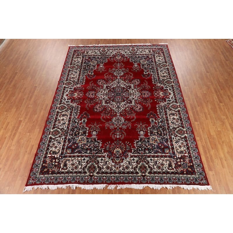 Victorian Style Kashan Turkish Rug Machine Made Oriental Red Carpet - 9'7" x 12'11"