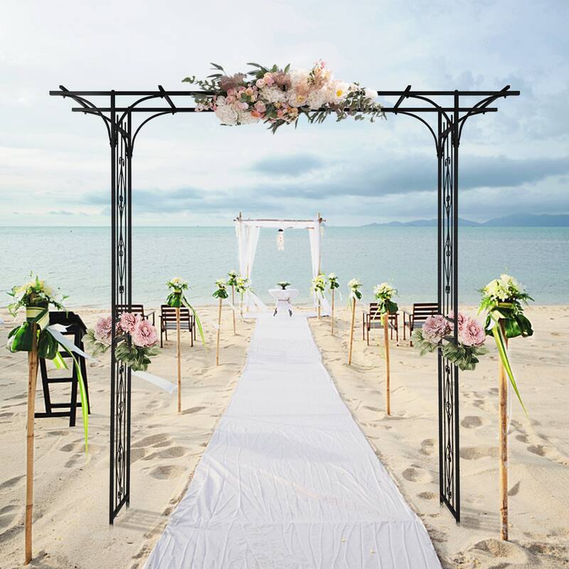 Black Matte Iron Garden Arch for Climbing Plants Vines Roses Backyard or Outdoor Decor - 58.3" x 16.1" x 85"