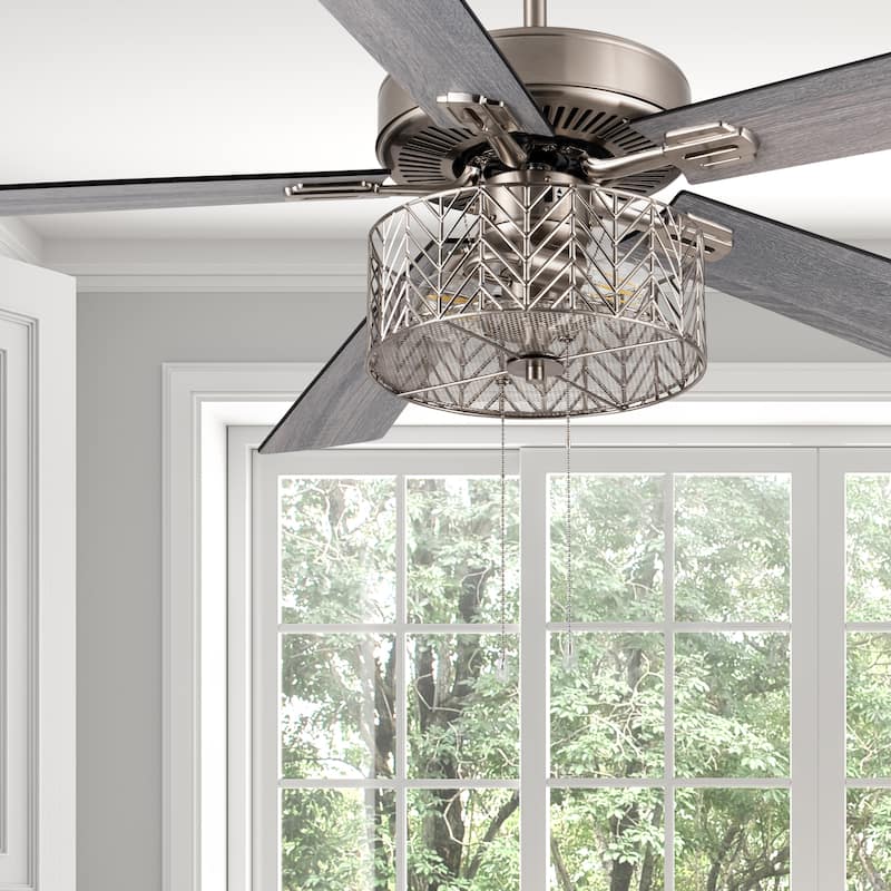 Layla River of Goods Satin Nickel 52 in. Ceiling Fan With 2 LED Lights - 52" x 52" x 13.75"/18.75"
