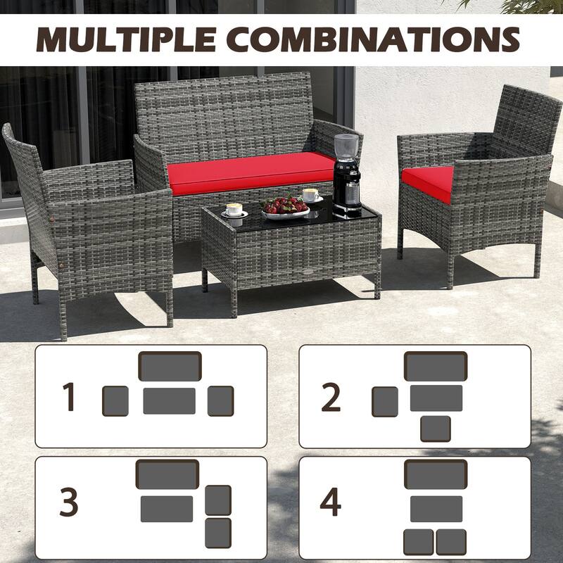 Gymax Set Of 4 Patio Furniture Set w/Washable Cushions & Tempered