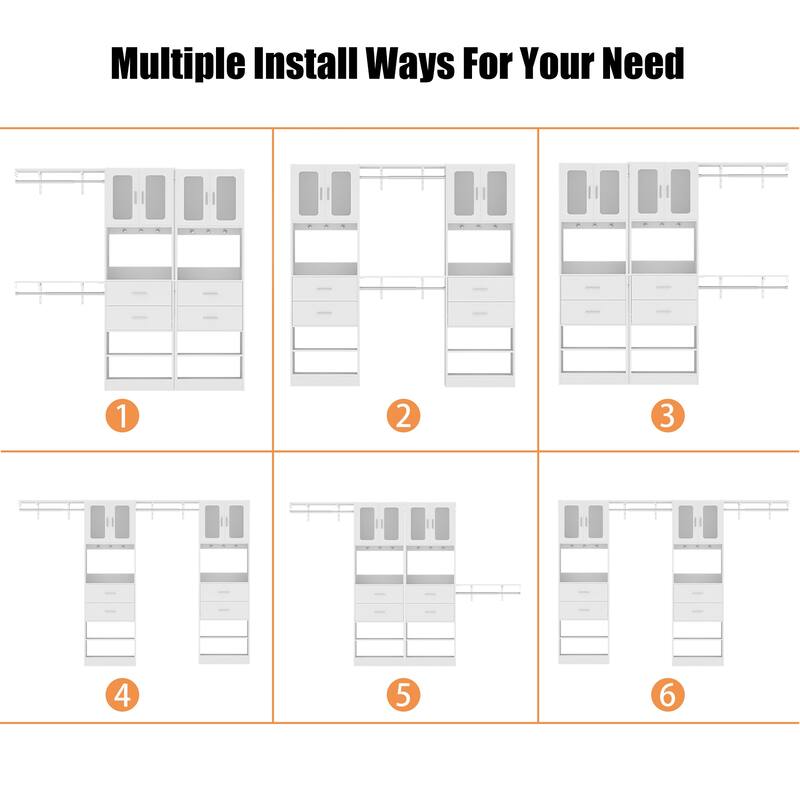 Rackcog Closet System with Doors and Drawers, Storage Organizer with DIY Shelving for Walk-in Closet