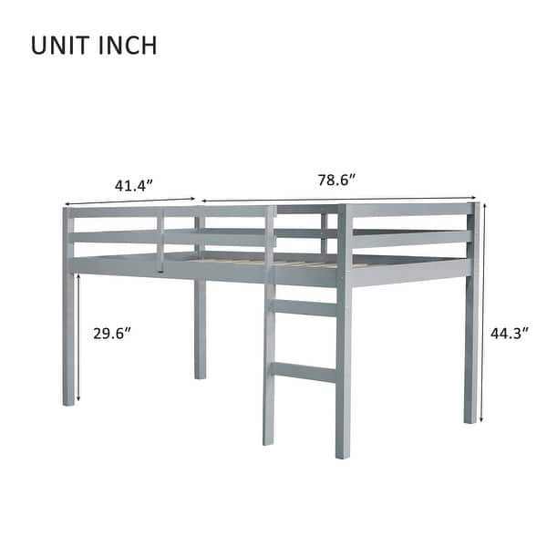Minimalistic Twin Size Wood Low Loft Kids Bed with Ladder,Guardrail
