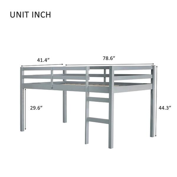 dimension image slide 1 of 3, Twin Loft Bed with Ladder, Bed Platform of Strengthened Slats, Grey
