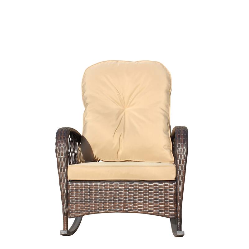 Outdoor Wicker Rocking Chair with Wide Seat, All- Weather Rattan Armchair for Poolside, Garden, Porch, Backyard