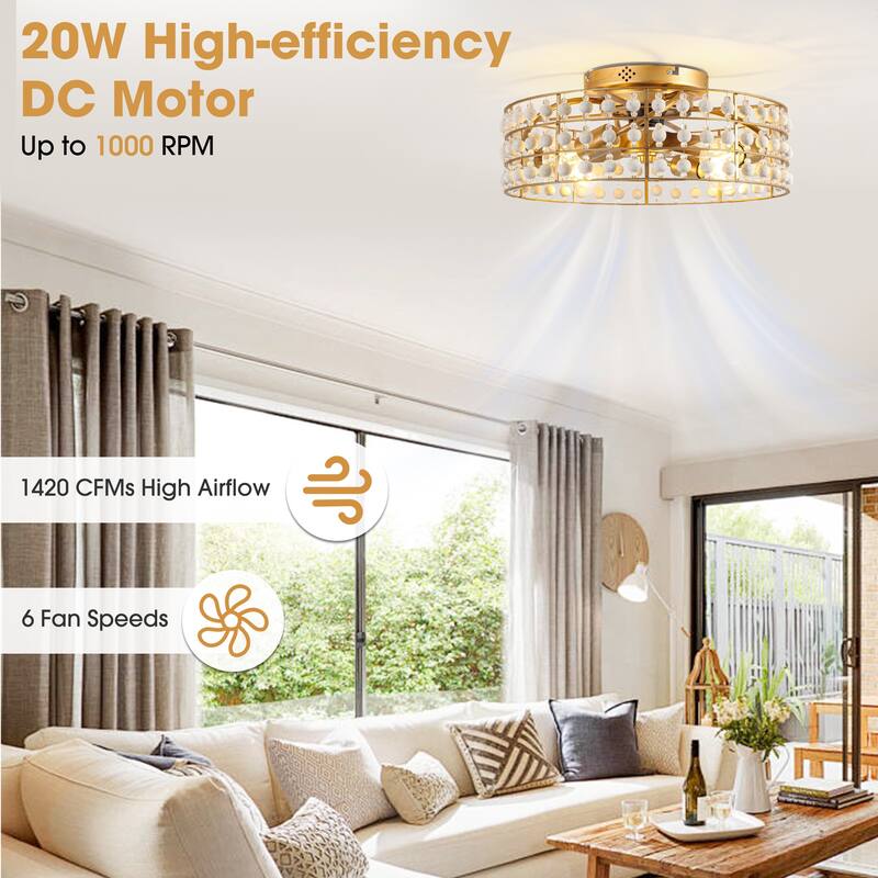 18" Bohemian Gold Caged Reversible Propeller Low Profile Smart Ceiling Fan with APP Control and Remote