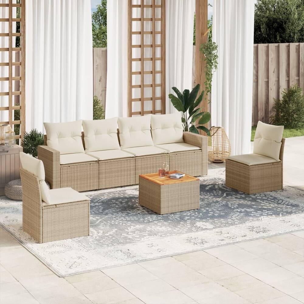 vidaXL Patio Sofa Set with Cushions Outdoor Furniture 7 Piece Poly Rattan - 25.8 x 24.4 x 27.2
