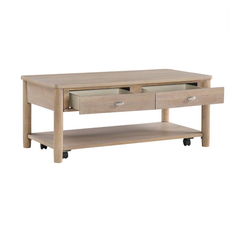 Neka Coffee Table, Farmhouse Natural Brown Wood and Veneer, 48 Inch
