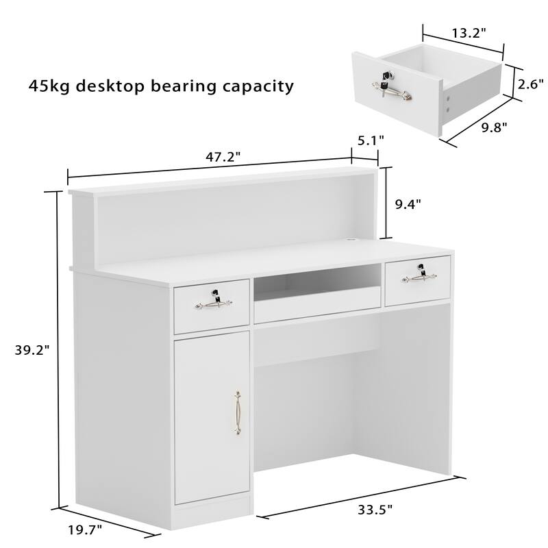 Timechee Reception Desk Executive Desk with Decor Light, White