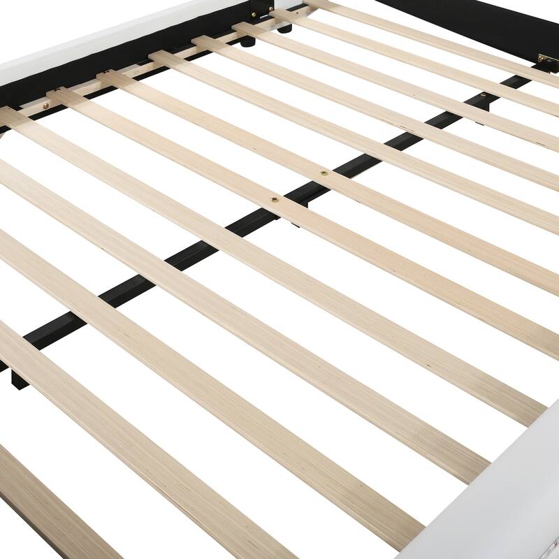 Leather Upholstery Platform Bed Frame with Sloped Headboard Bed Bath