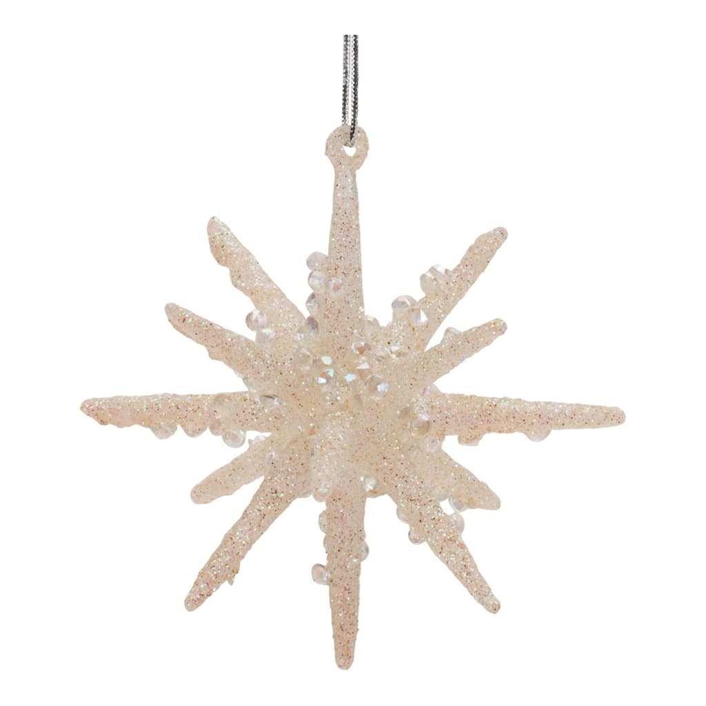 Glittering Star Glass Christmas Ornament - 3" - Beige - 6ct