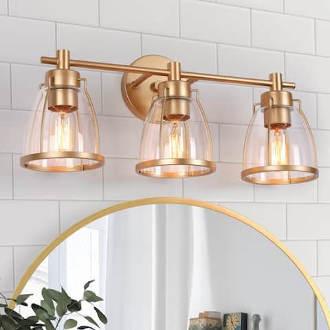 Modern Glam Gold 3-Light Bathroom Vanity Light Wall Sconces - L 22" x W 7" x H 10"