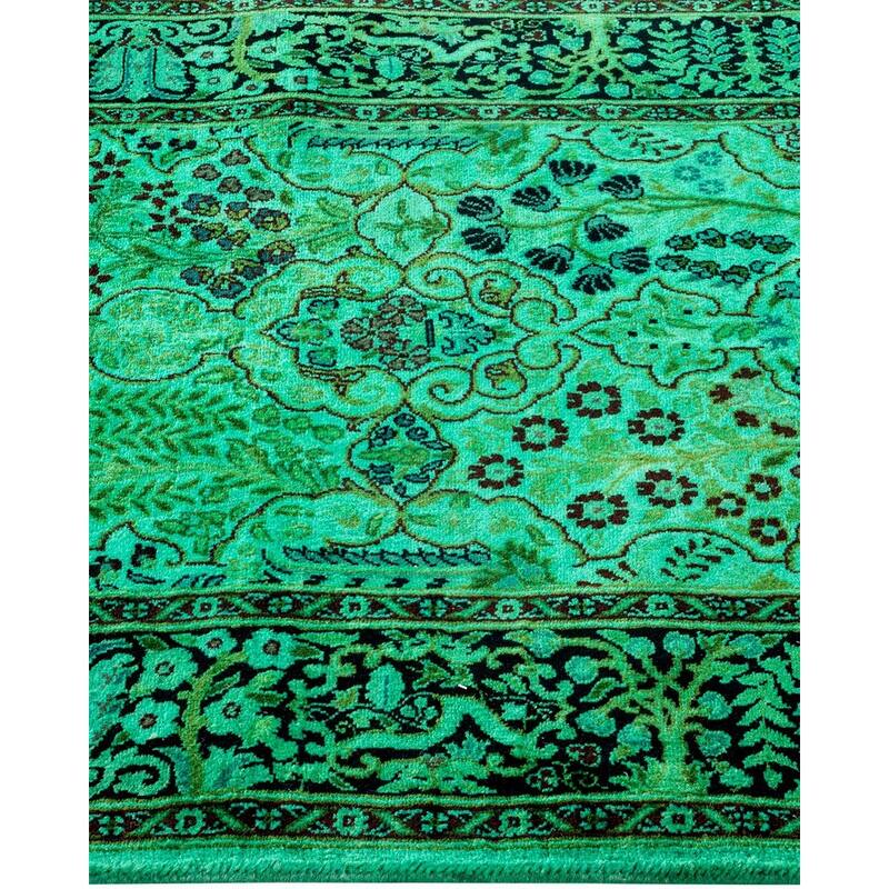 Overton Hand Knotted Wool Vintage Inspired Modern Contemporary Overdyed Green Runner Rug - 2' 6" x 17' 1"