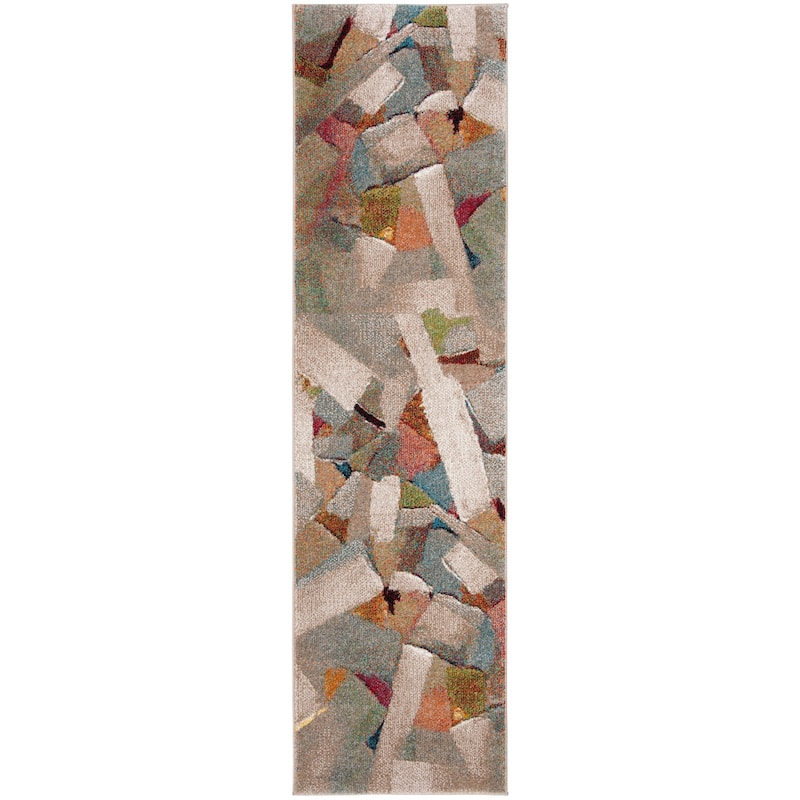 SAFAVIEH Porcello Odyle Mid-Century Modern Abstract Rug - 2'3" x 12' Runner - Grey/Multi