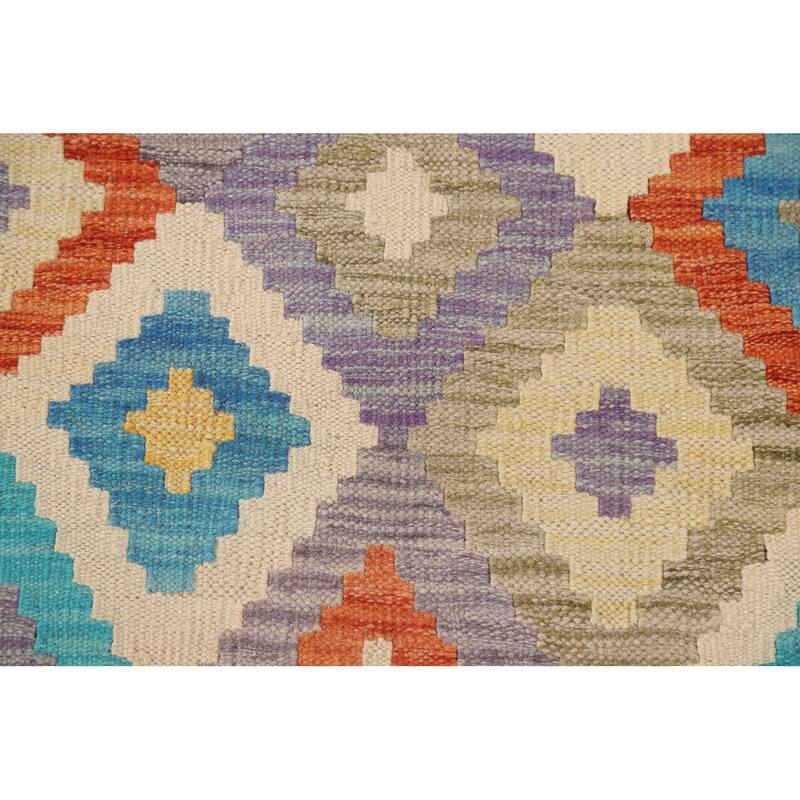 Hand Woven Oriental 100% Wool Carpet Southwestern Geometric Multi-Colored Kilim Area Rug - 9' 6'' X 6' 9''