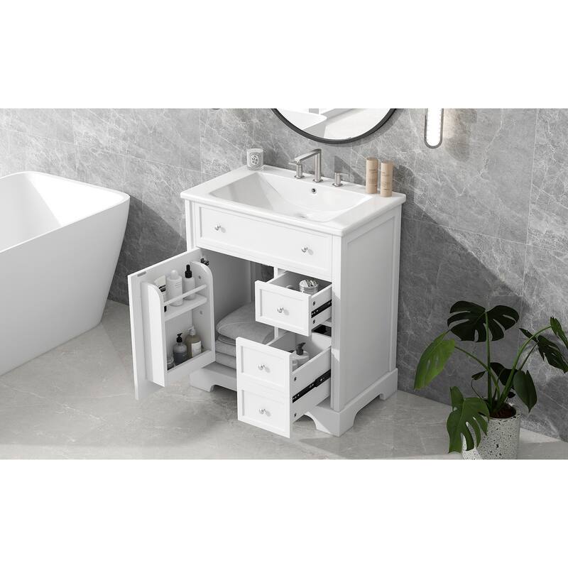 30" Bathroom Vanity with Sink Top, Bathroom Vanity Cabinet with Door and Two Drawers, MDF Boards, Solid Wood