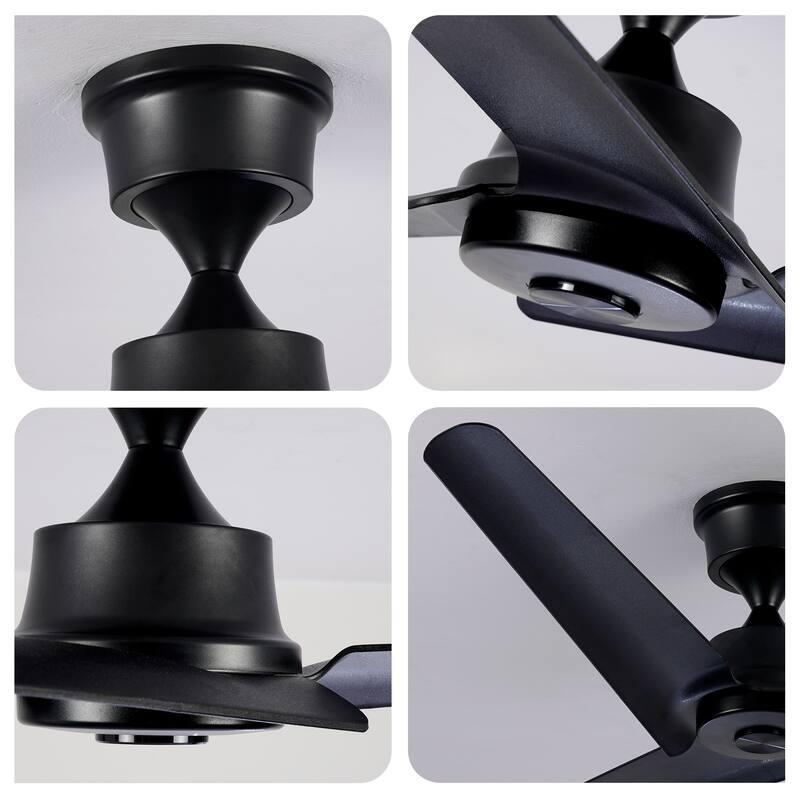 52"Flush Mount & Rod ABS 3 Blades Ceiling Fan with Remote Control No Lights, Modern Reversible DC Motor 3 Blades Ceiling Fans