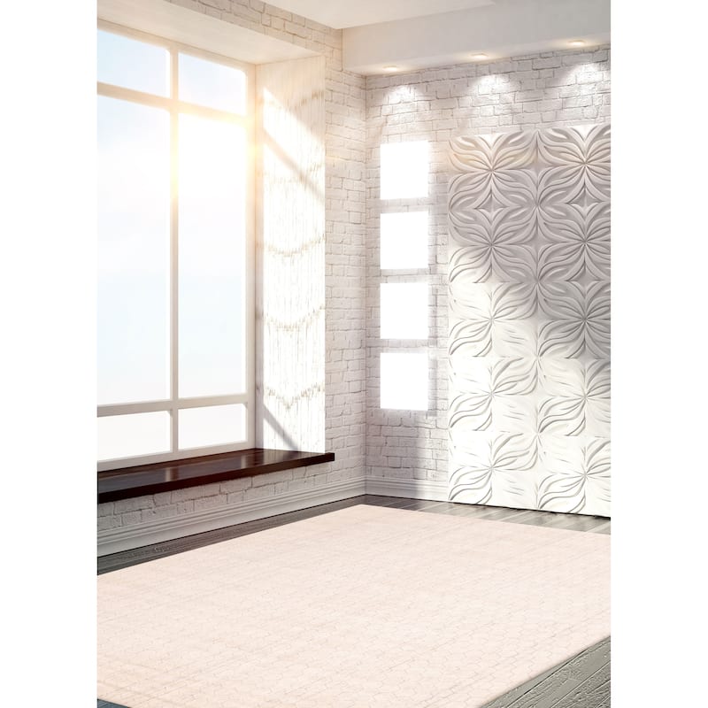 ECARPETGALLERY Hand Loomed Elysian Ivory Silk Rug - 8'0 x 9'10