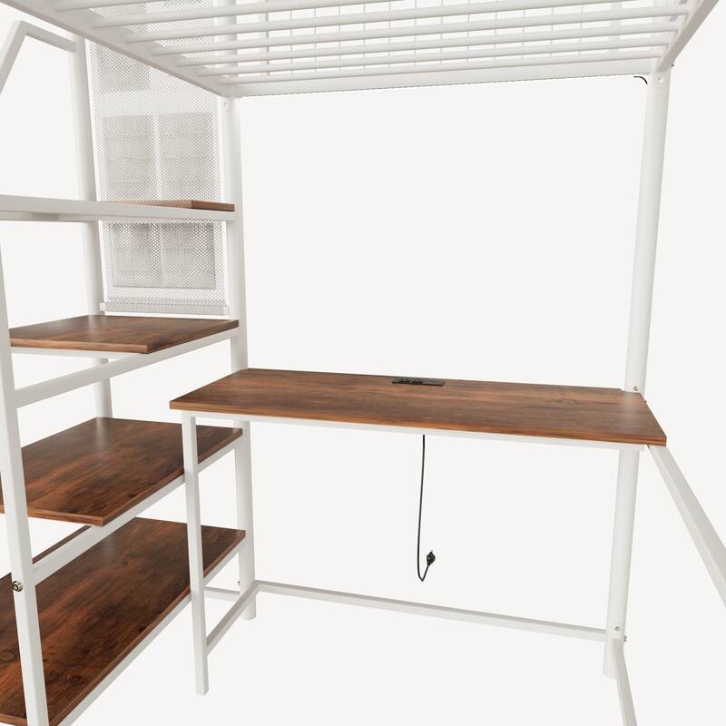 70'' Twin Metal Loft Bed with Built-in LED Lights and Charging Station