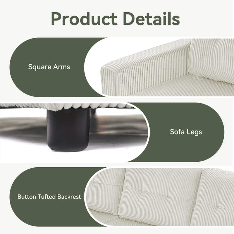 Tufted Convertible Corduroy/ Linen Modular Sectional Sofa with Storage Chaise