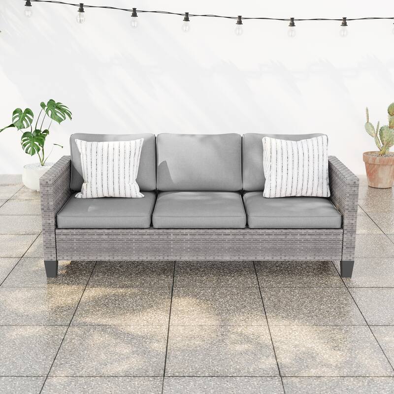 BONOSUKI Patio Outdoor Couch,3-Seater Furniture with Removable Cushion - Grey/Grey