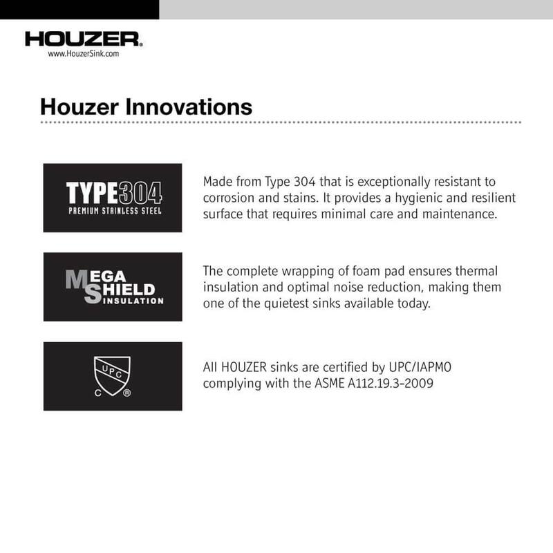 Houzer Epicure Stainless Steel Apron Front Single Bowl Kitchen Sink with Strainer & Grid - 33 Inch