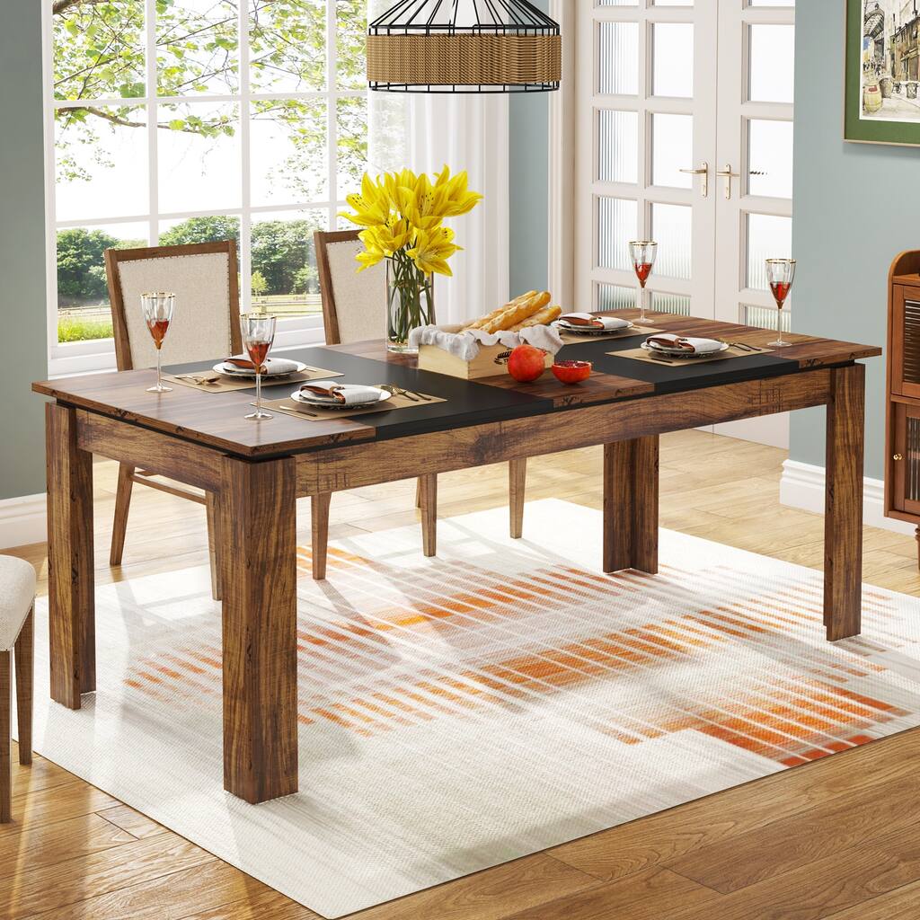 Farmhouse Rectangular Dining Table, Rustic Kitchen Table for 6