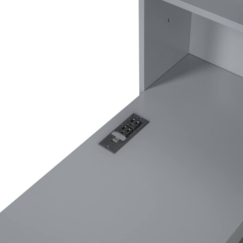 Gray Twin Size Wooden Daybed with Drawers, USB Ports, and Desk