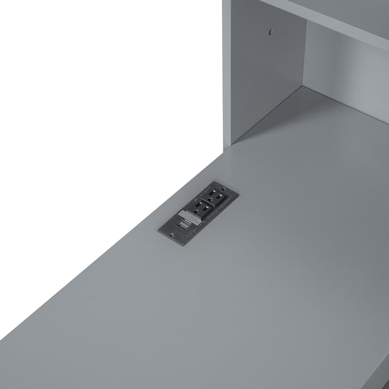 Twin Size Wooden Daybed with 3 Storage Drawers, Integrated Desk & USB Ports, Gray
