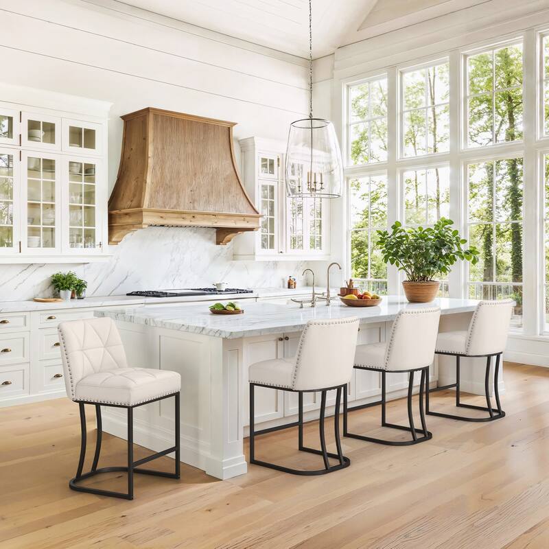 24.8" Bar Stools Set Of 2/3/4 , Modern Counter Stools with Back and Footrest, Counter Height Barstools For Kitchen Island - Off-white - Set of 4