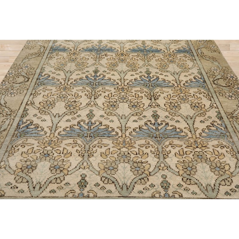 Hand Knotted Beige Arts & Craft William Morris Oushak Wool Area Rug