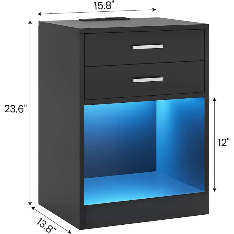 LED Nightstands Set of 2 Nightstand Bedroom Power Outlets 2 Drawers