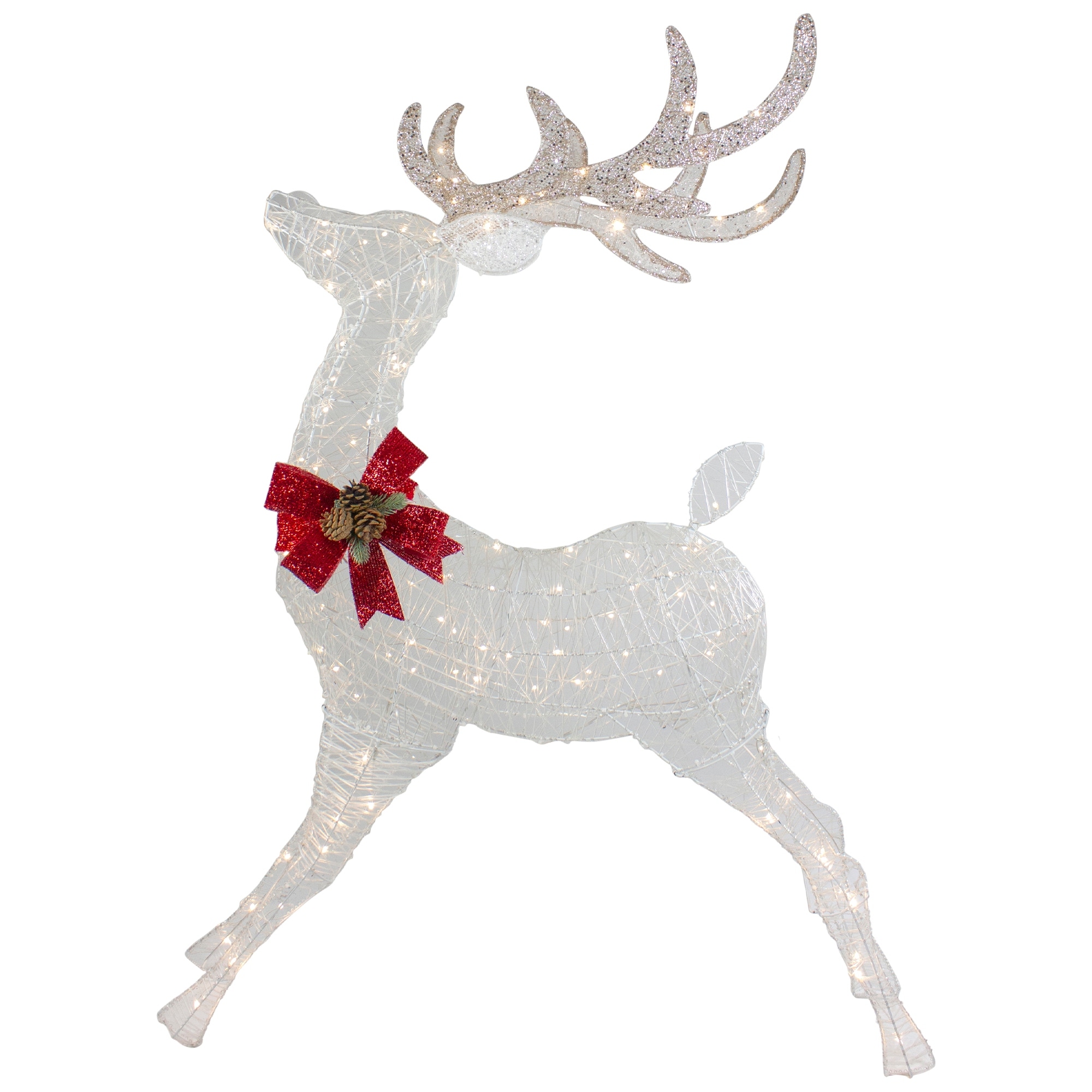 Clear Iridescent Blue Glitter Reindeer Hanging Decoration