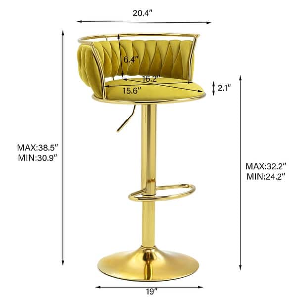 dimension image slide 17 of 24, Velvet Upholstered Adjustable Bar Stool Swivel Counter Chair Set of 2