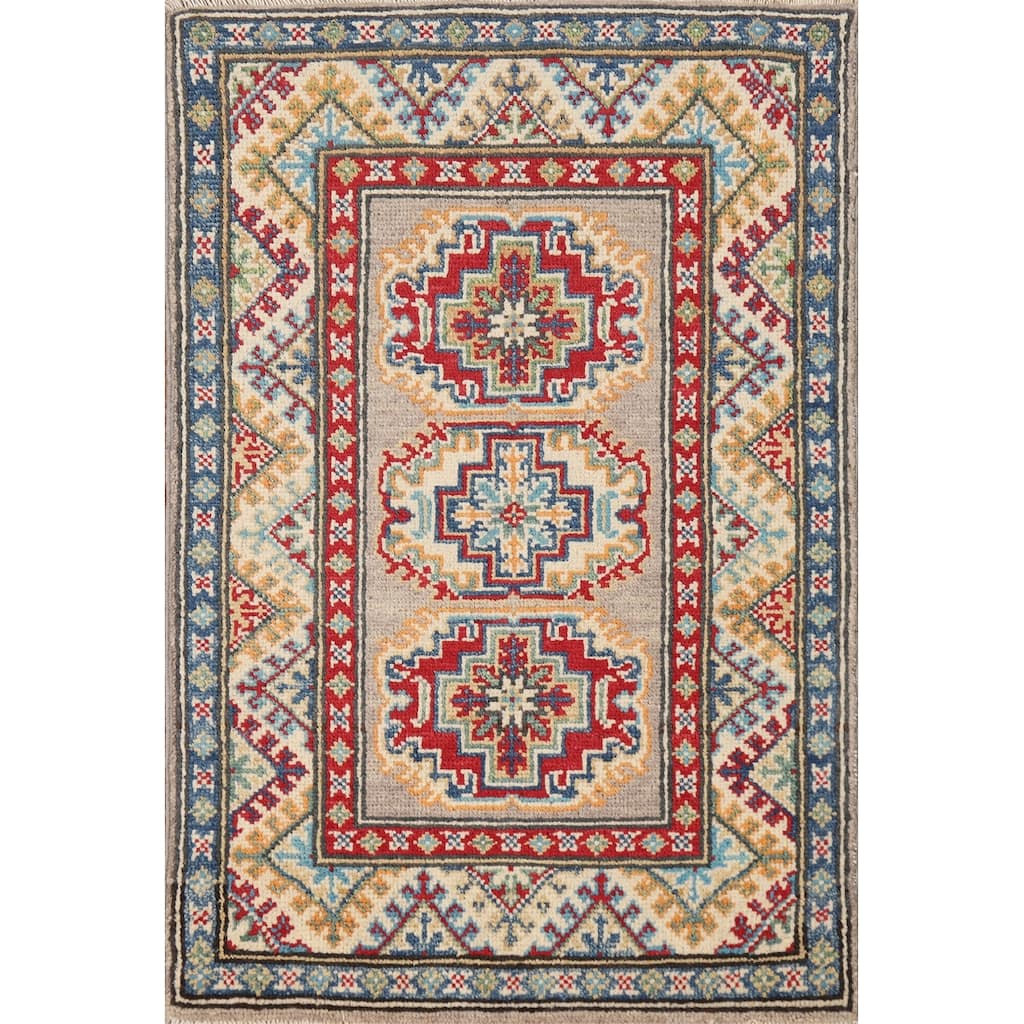 Kazak Oriental Foyer Rug Hand-Knotted Wool Carpet - 2'0"x 3'0"