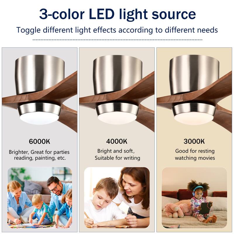 Ceiling Fan with Lights ,3 Wood Blade, 6 Speed Levels Remote Control