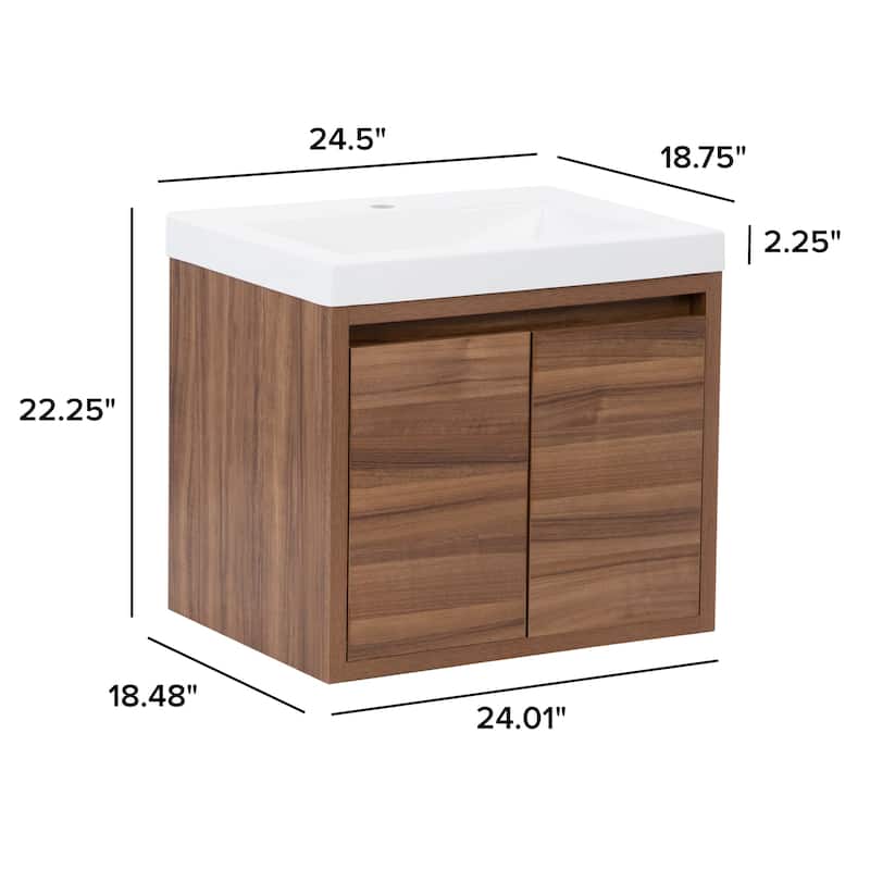 Kelby 24.5" 2-Door Floating Bathroom Vanity With White Sink Top