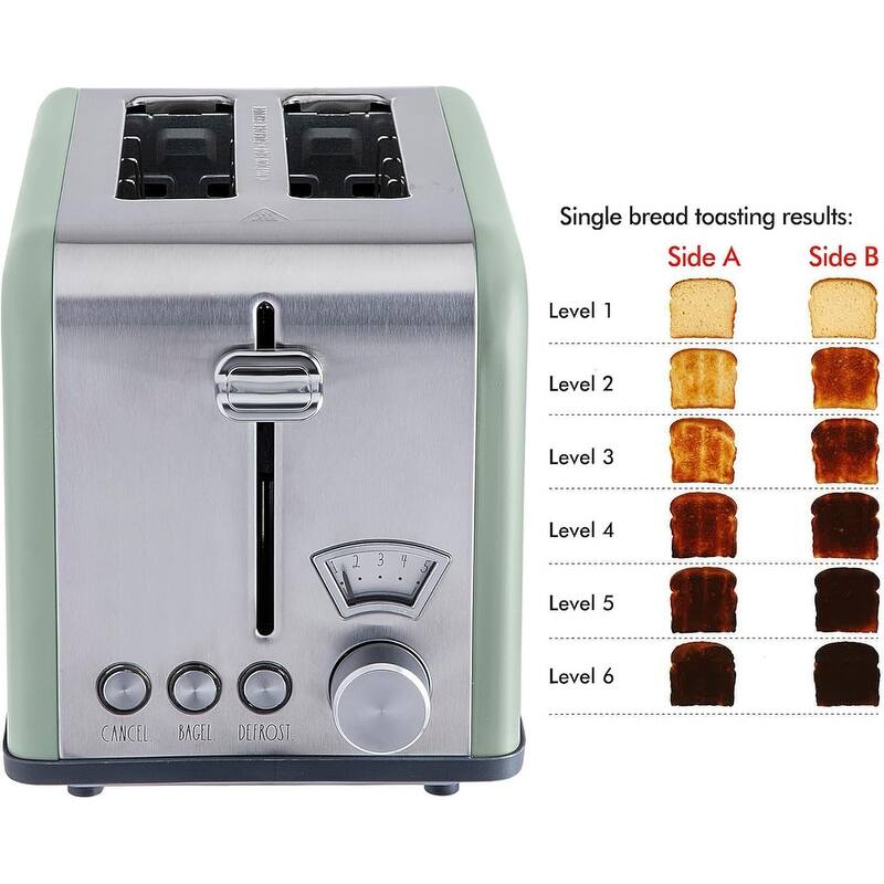 Rae Dunn Toaster, Stainless Steel 2 Slice Square Toaster, Wide Slot with 5 Browning Levels, with Bagel, Defrost