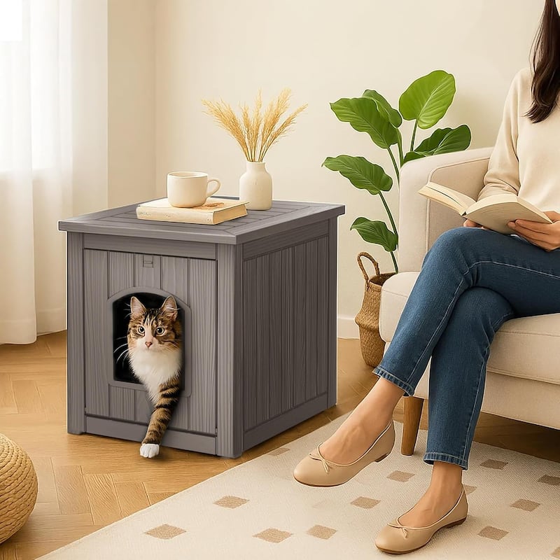 Outdoor Cat House Weatherproof, Resin Waterproof Cat Shelter for Outside, Durable Insulated Shelter for Outdoor & Indoor Cats