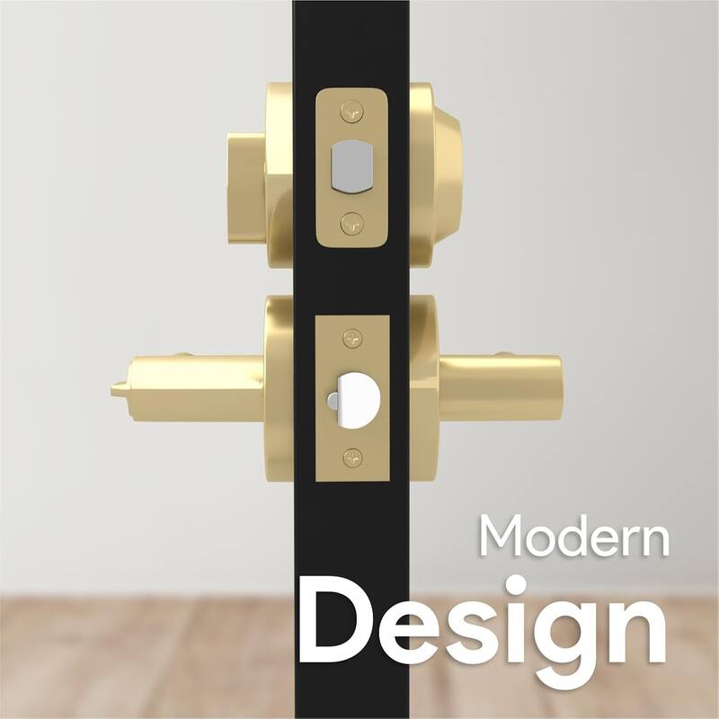 Mega Handles RONN Modern Door Handle with Deadbolt – Front Door Keyed Flat Entry Lever & Round Single Cylinder Lock Set