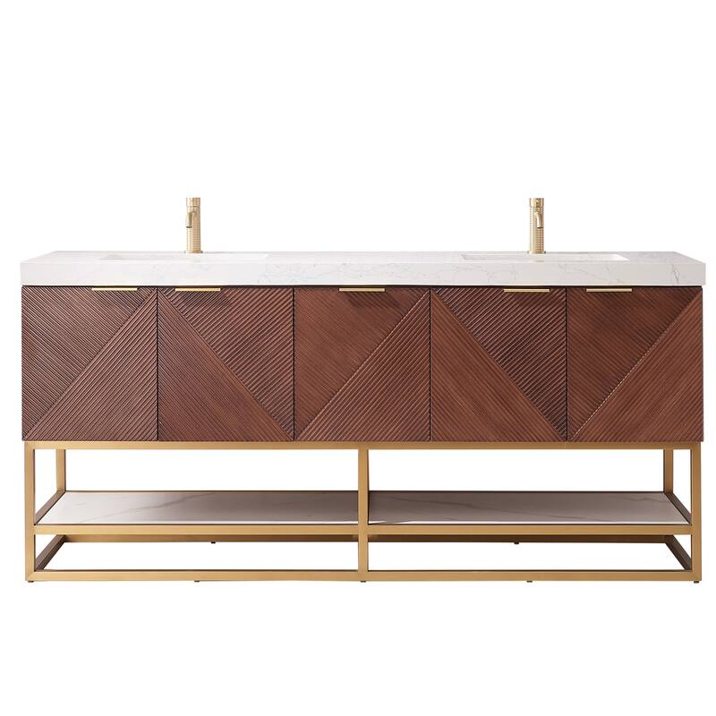 Mahon Double Bath Vanity with Composite Stone Top without Mirror - 72in. - Brushed Gold Base