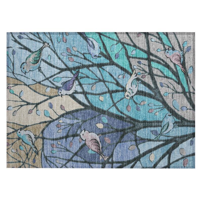 Machine Washable Indoor/ Outdoor Bird Mosaic Chantille Rug