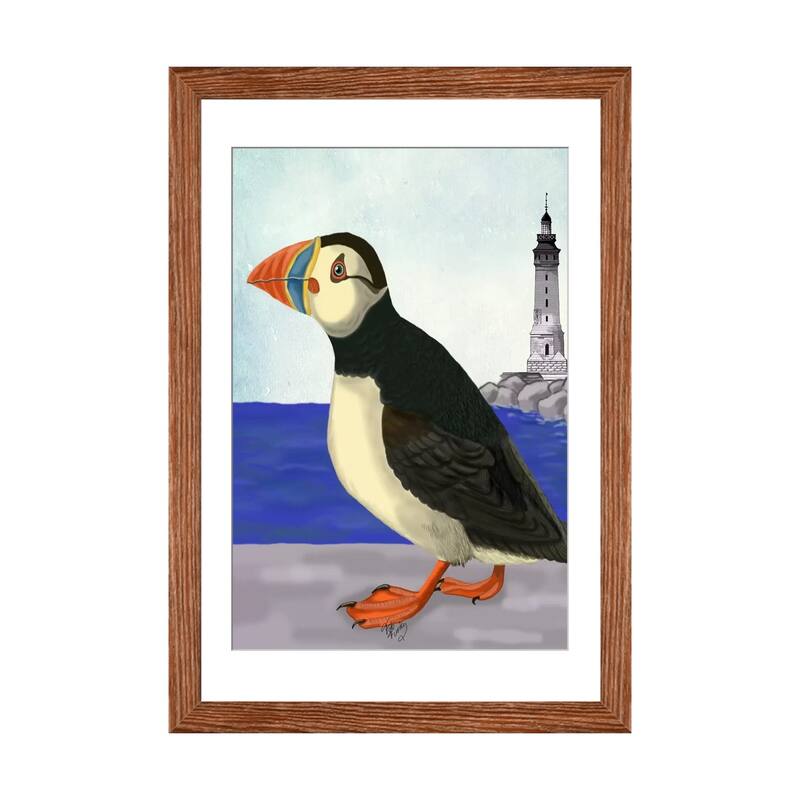iCanvas "Puffin On The Quay" by Fab Funky - Walnut - 24x16x1