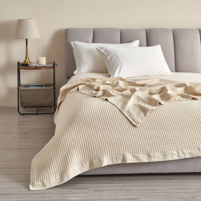 Luxurious Cotton Super Soft Waffle Weave Knit Blanket - Full / Queen - Oatmeal