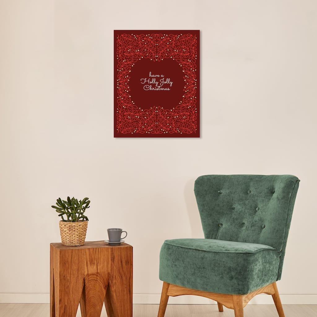 Wynwood Studio Canvas Holiday and Seasonal Holly Jolly Cursive Glam Red Modern & Contemporary Wall Art Canvas Print